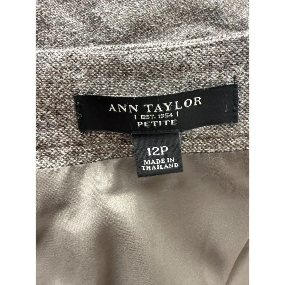 Ann Taylor Petite Size 12P Wool Blend Minimalist Career‎ Pencil Skirt Gray Zip